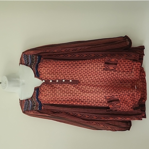 Free People Bohemian Lagenlook Oversized Sheer Tunic Top Embellished Blouse - Picture 2 of 11